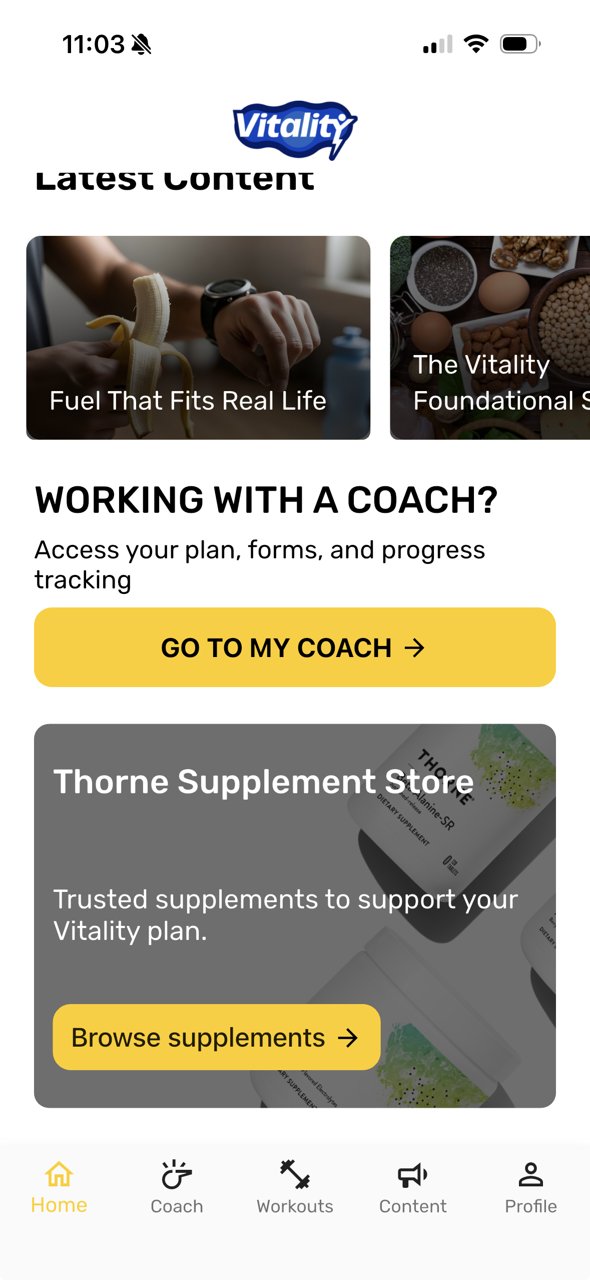 Vitality App Home